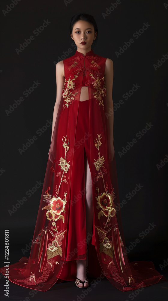 woman in red dress style Chinese woman in red dress style Chinese