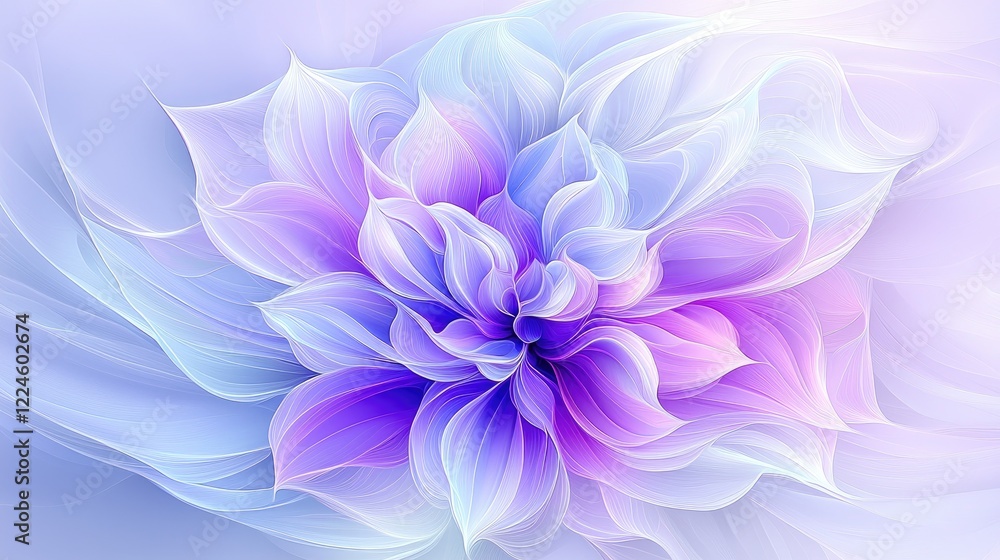 Obraz premium Blooming purple and blue flower with soft glowing petals in a flowing abstract digital illustration.