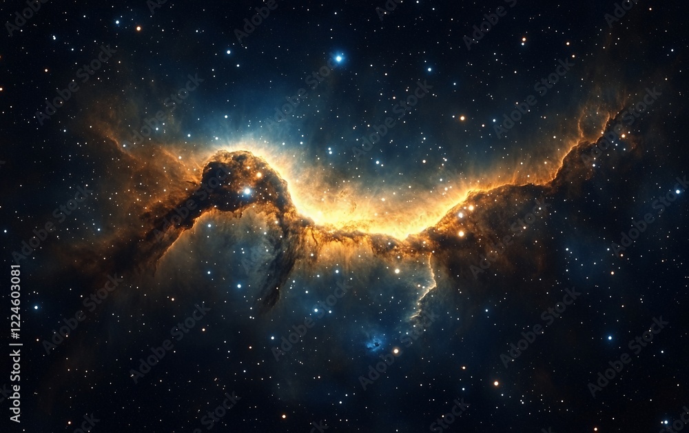 Spectacular nebula with fiery golden glow and starry background for space exploration themes Spectacular nebula with fiery golden glow and starry background for space exploration themes