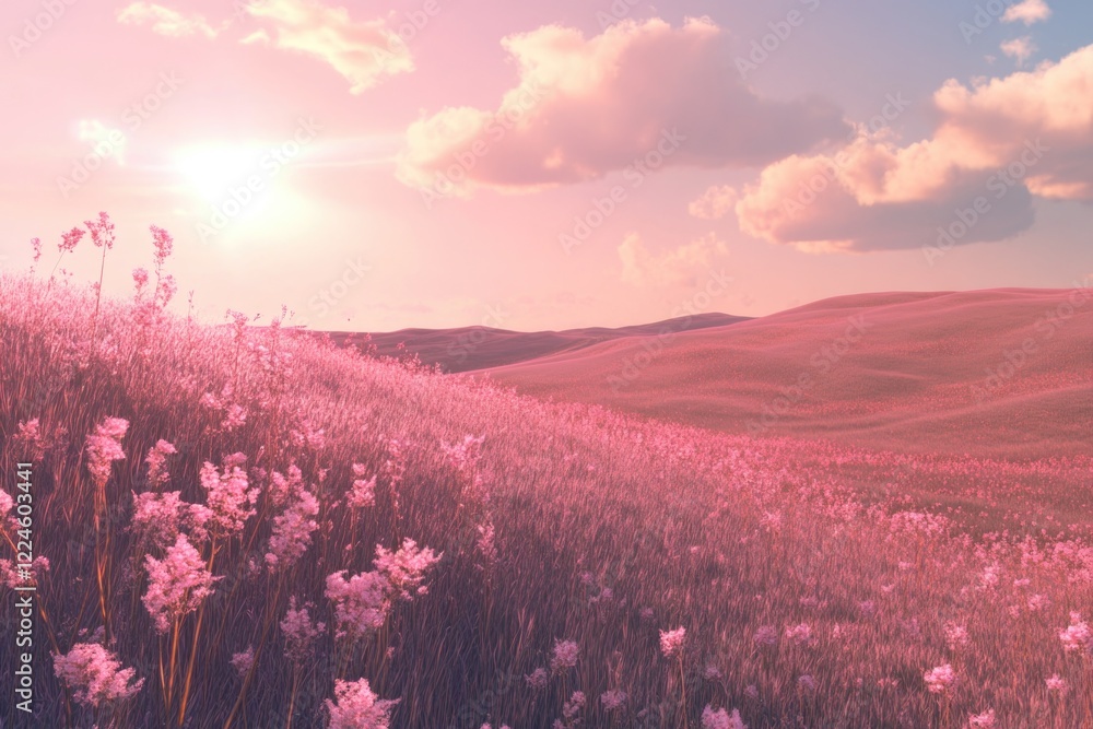 Obraz premium Pink Flowers Under Cloudy Sky