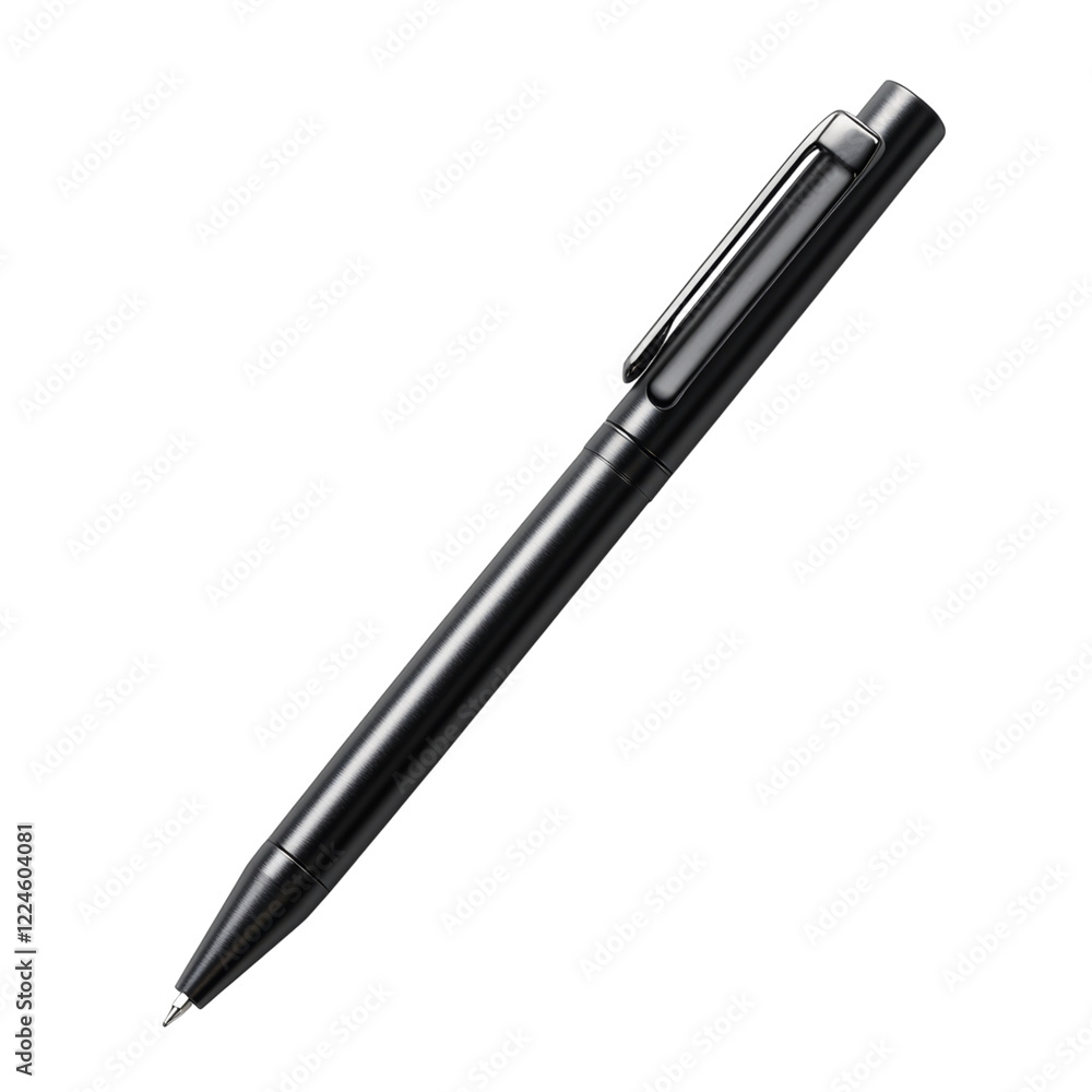 Black Ballpoint Pen on White Background Close-Up Black Ballpoint Pen on White Background Close-Up