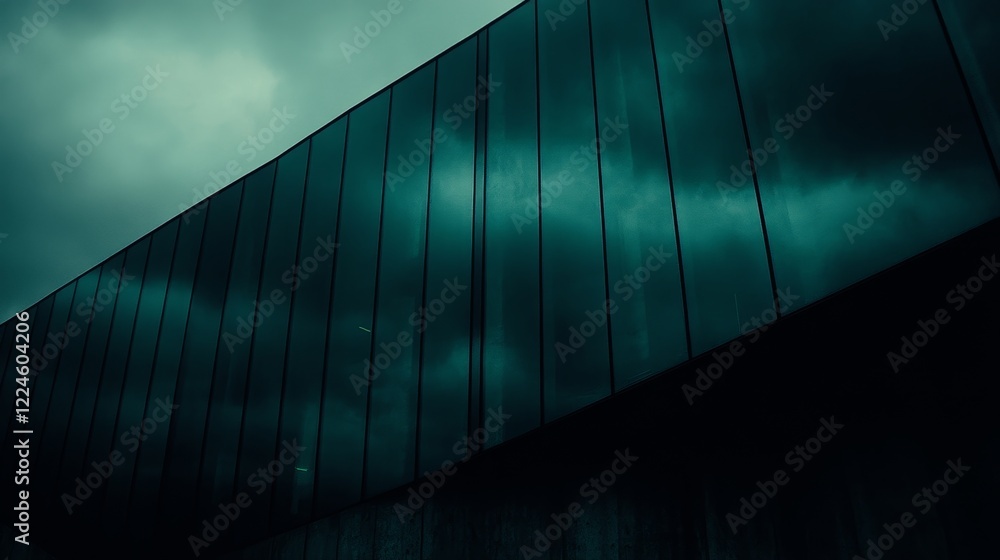 Dark Glass Building Reflecting Cloudy Sky at Dusk Dark Glass Building Reflecting Cloudy Sky at Dusk