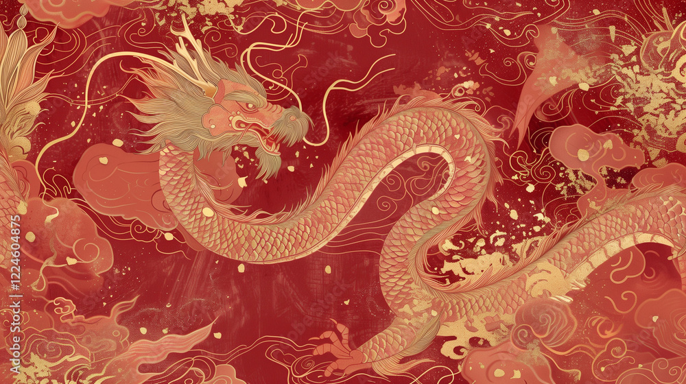 chinese dragon on red wall chinese dragon on red wall