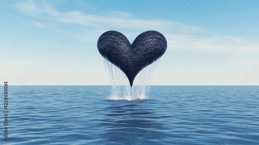 Fototapeta premium Dark Heart Sinks into Ocean Depths, Symbolic Image