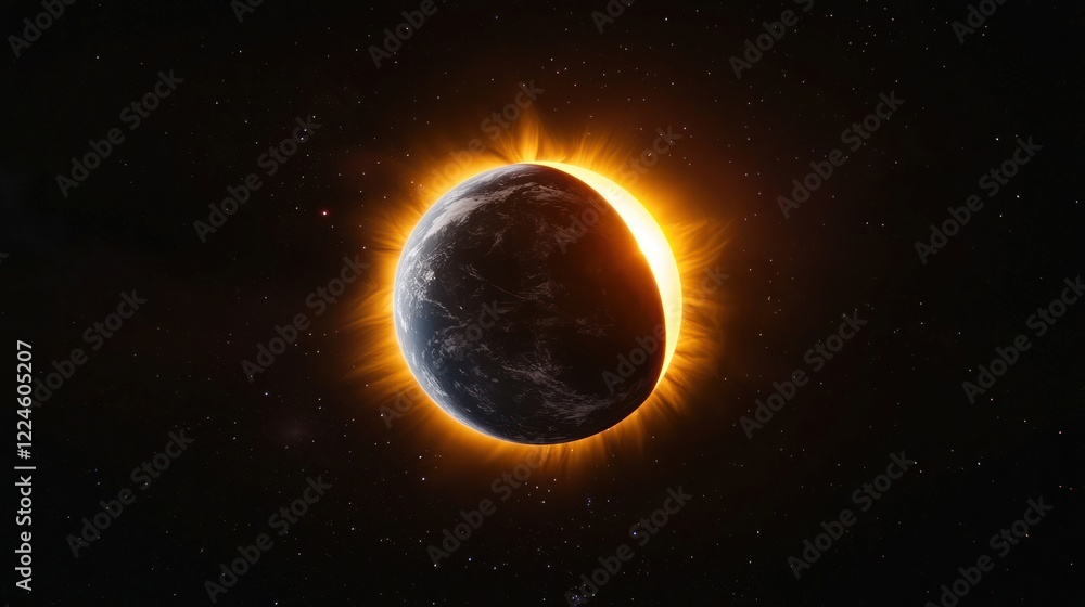 Fototapeta premium Partial Solar Eclipse of a Distant Planet