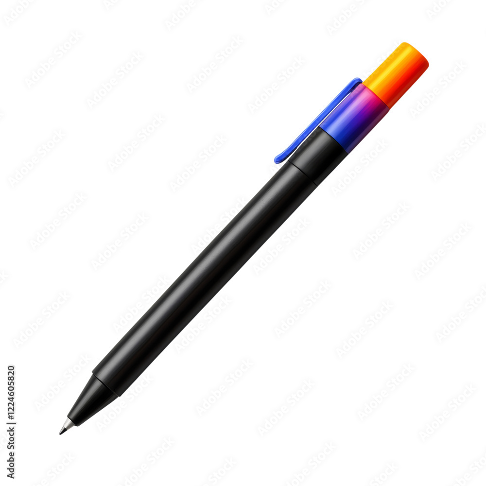 Black Pen with Colorful Cap Isolated on White Background Black Pen with Colorful Cap Isolated on White Background