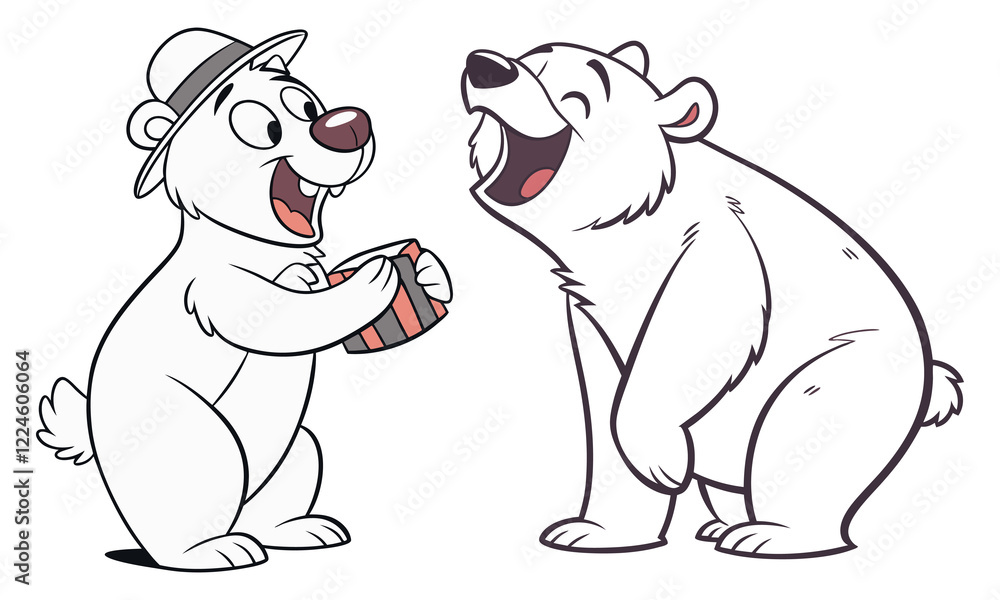 Cartoon bears. Happy bear, grizzly eats honey and brown bear character in funny poses illustration Cartoon bears. Happy bear, grizzly eats honey and brown bear character in funny poses illustration