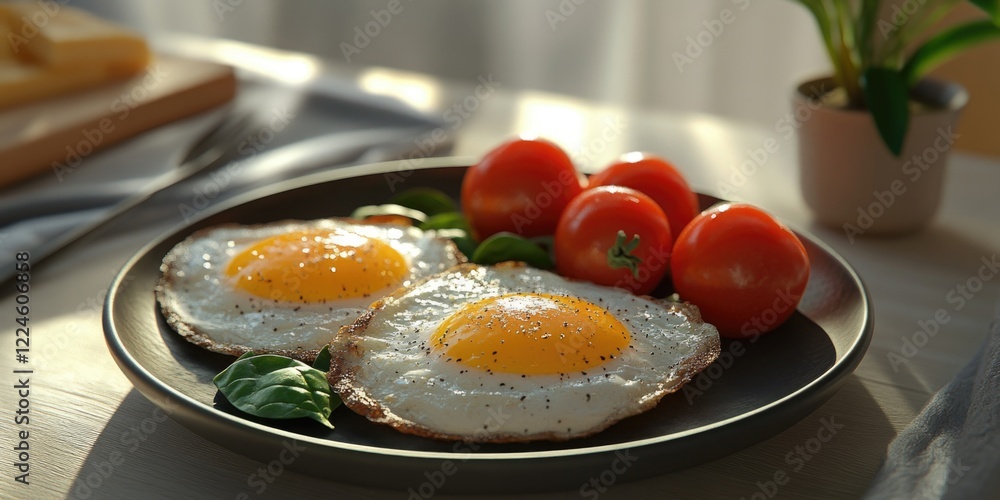 Breakfast plate with eggs and tomatoes Breakfast plate with eggs and tomatoes