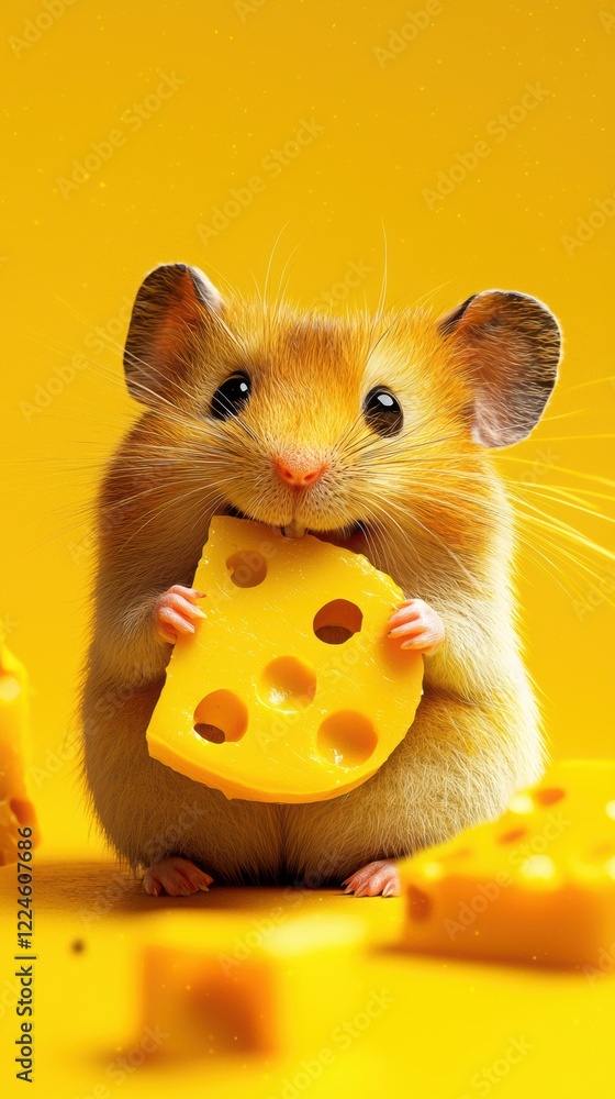 Fototapeta premium Cheesy adventures a hamsters comical wheel journey