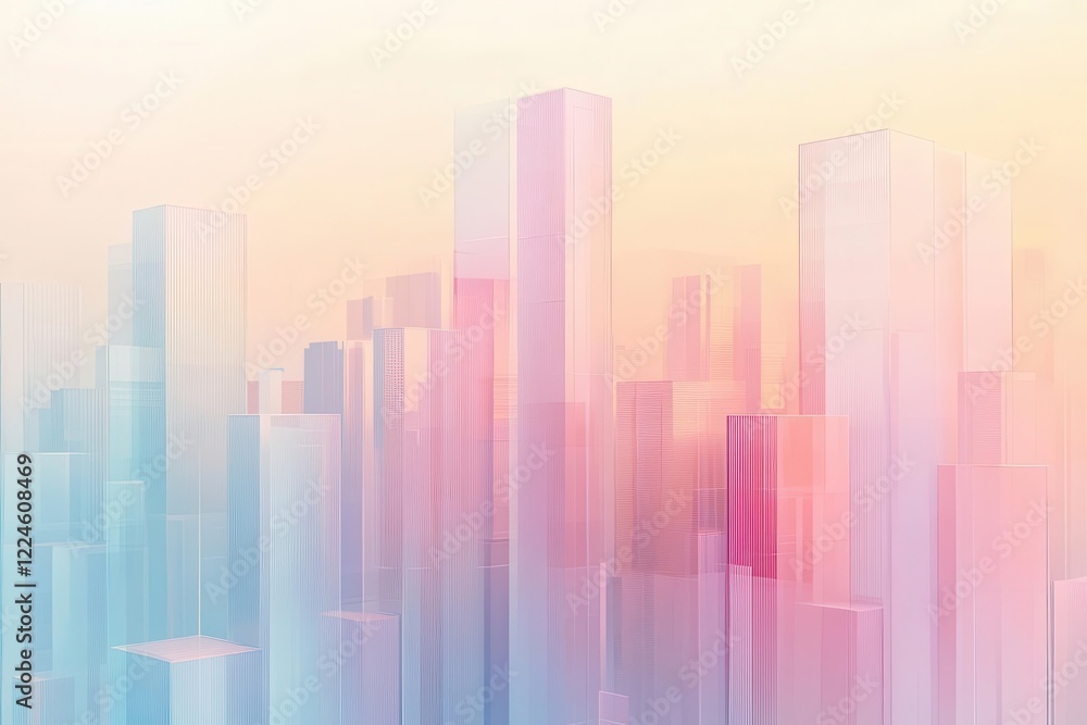translucent geometric cityscape with frosted glass effect, soft pastel gradient background, clean minimalist design with subtle light refraction translucent geometric cityscape with frosted glass effect, soft pastel gradient background, clean minimalist design with subtle light refraction