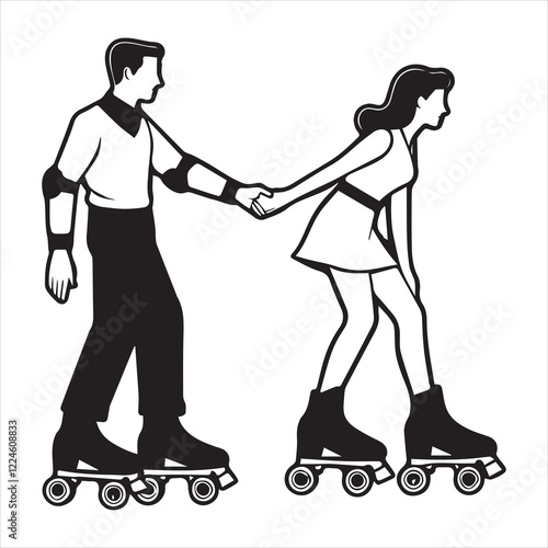 Inline skate illustration, roller skate sports clipart Design,  Beautiful girl roller skates Vector