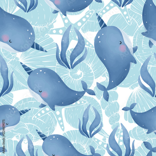 Adorable and fun ocean life seamless pattern