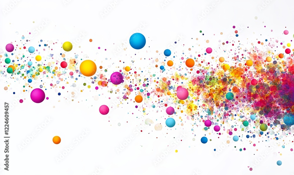 Colorful spheres and particles flowing on white background for abstract designs Colorful spheres and particles flowing on white background for abstract designs