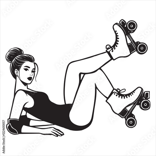 Inline skate illustration, roller skate sports clipart Design,  Beautiful girl roller skates Vector