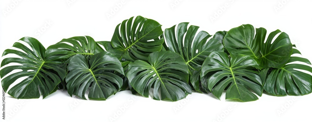 Tropical Monstera leaves arrangement on white background, perfect for design Tropical Monstera leaves arrangement on white background, perfect for design