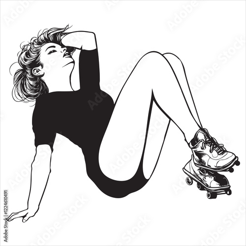 Inline skate illustration, roller skate sports clipart Design,  Beautiful girl roller skates Vector