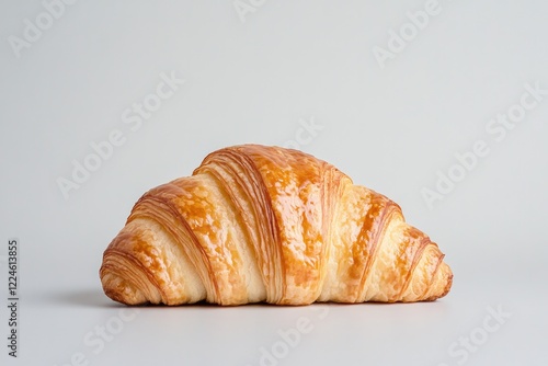 Freshly baked croissant showcasing golden layers and flaky textu photo