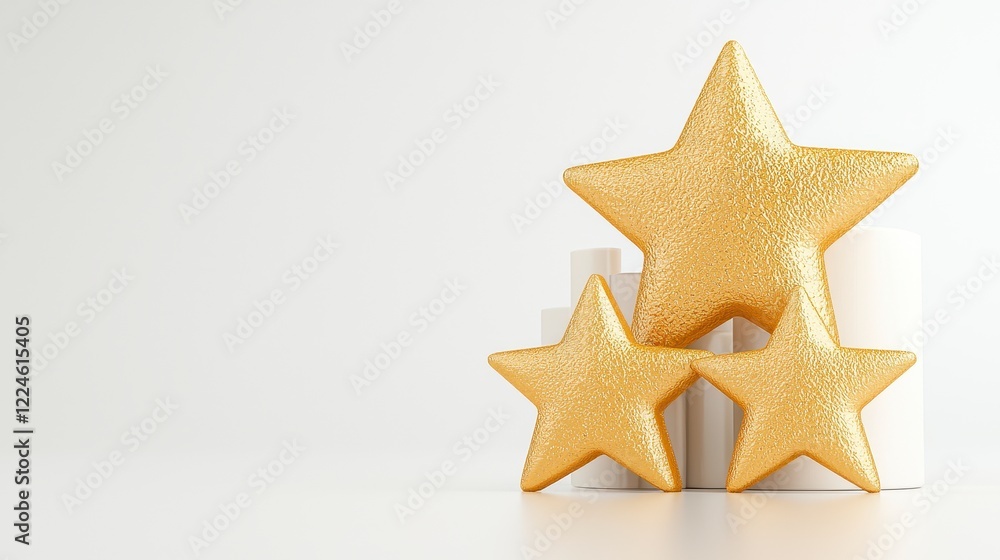 Three Gold Stars on White Cubes A Symbol of Success Three Gold Stars on White Cubes A Symbol of Success