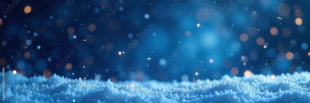 Sparkling snowfall creates a magical ambiance with twinkling lights on a blue background, glowing stars, winter wonderland Sparkling snowfall creates a magical ambiance with twinkling lights on a blue background, glowing stars, winter wonderland