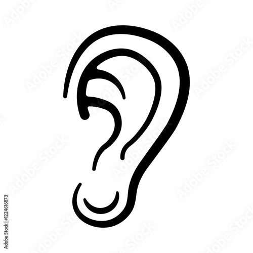 
Illustration showing a black icon of a human ear (hearing) on ​​a white background