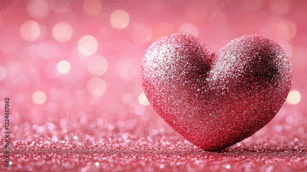 Obraz premium Glittery pink heart decoration abstract background digital art soft environment close-up love concept