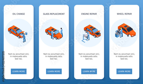 Car service maintenance isometric compositions