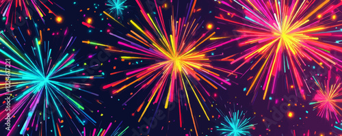 Vibrant fireworks vector display with colorful bursts.