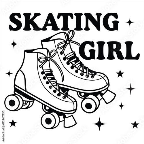 Roller skate Girl T-shirt Design Vector, Roller skates clipart Design, Inline skating illustration
