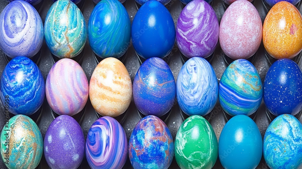 Obraz premium Decorated Easter Eggs in Colorful Cosmic Design