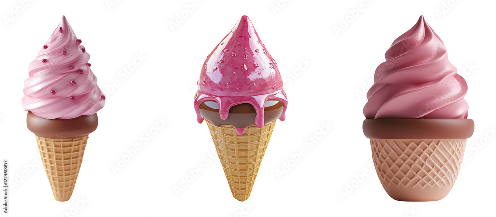 Delicious Ice Cream Cones on Transparent Background for Cool Dessert Collection Delicious Ice Cream Cones on Transparent Background for Cool Dessert Collection