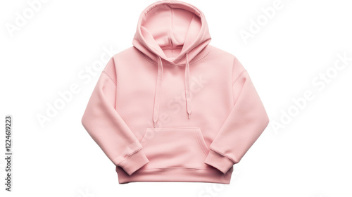 Pink hoodie displayed on a black background showcasing fabric texture and color contrast