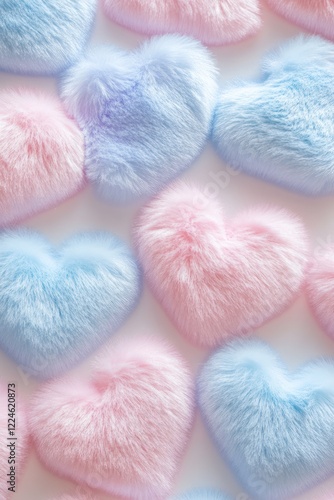 Fluffy pastel hearts arranged on white background; romantic, Valentine's Day, love, website, card