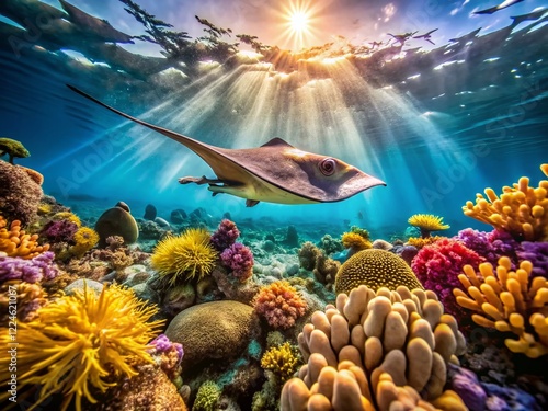 Electric Ray Swims Coral Reef Ras Mohammed National Park Egypt Underwater Photography photo