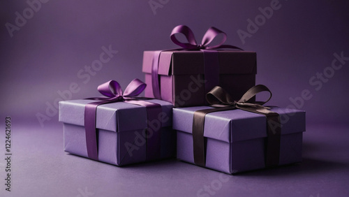 purple gift boxes on purple copyspace background