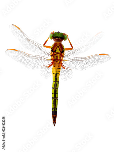 Female common green darner - Anax junius - is a species of dragonfly in the family Aeshnidae. One of the most common species throughout North America isolated on white background top dorsal view photo