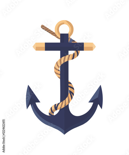 Nautical anchor vector design with rope on white background.