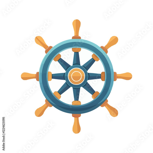 Nautical vector: detailed ship wheel on white background.
