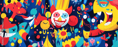 Colorful vector art of abstract cartoon characters and shapes.