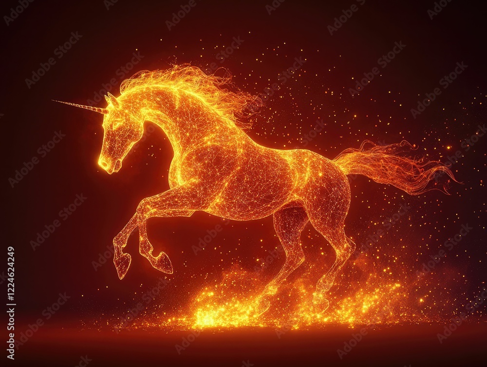 A fiery horse in mid-leap with glowing embers and a transparent flaming form set against a dark background. A fiery horse in mid-leap with glowing embers and a transparent flaming form set against a dark background.