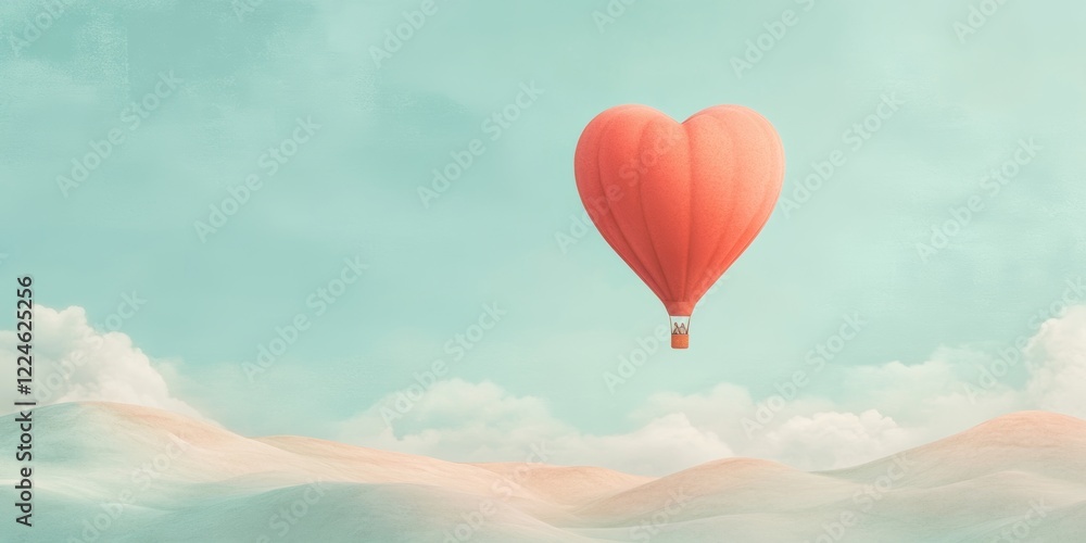 Fototapeta premium Heart-Shaped Hot Air Balloon in Pastel Sky 