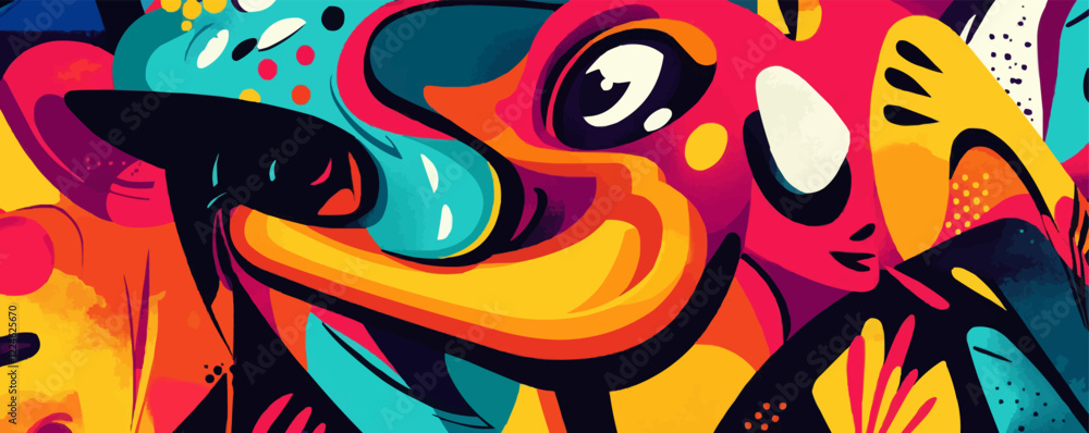 Naklejka premium Vibrant abstract vector art with colorful geometric shapes and patterns.