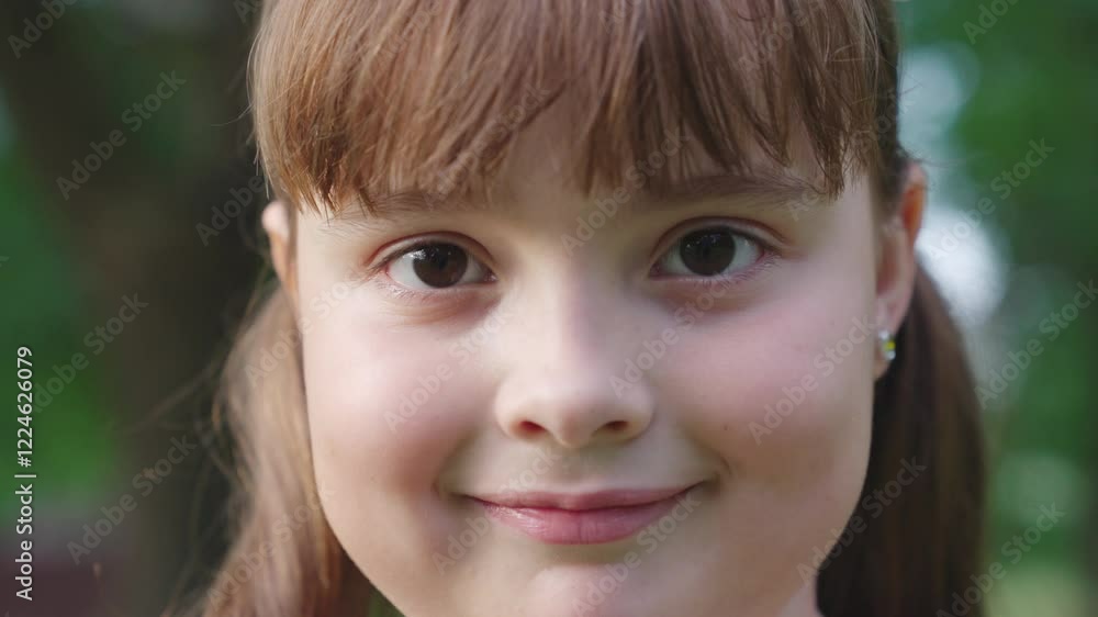 little girl looks into the camera. close-up face, eyes, smile. schoolgirl smiling in the park. caucasian appearance child. kid playground. cheerful child in nature. child's face. dreamy eyes kid girl. little girl looks into the camera. close-up face, eyes, smile. schoolgirl smiling in the park. caucasian appearance child. kid playground. cheerful child in nature. child's face. dreamy eyes kid girl.