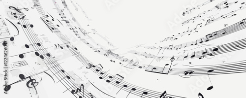 Abstract vector design with flowing musical notes.