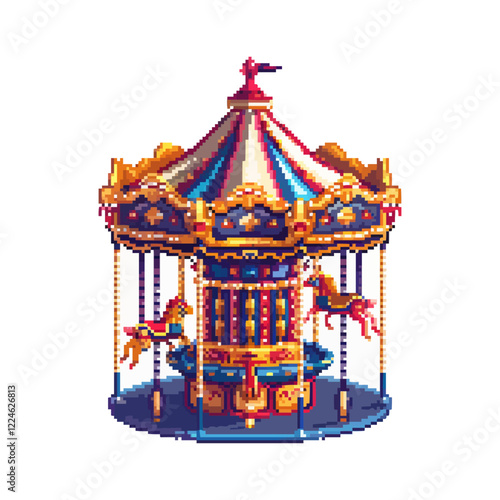 Retro vector carousel design with pixel art style.