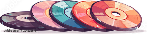 Colorful vinyl records vector art: retro music design.