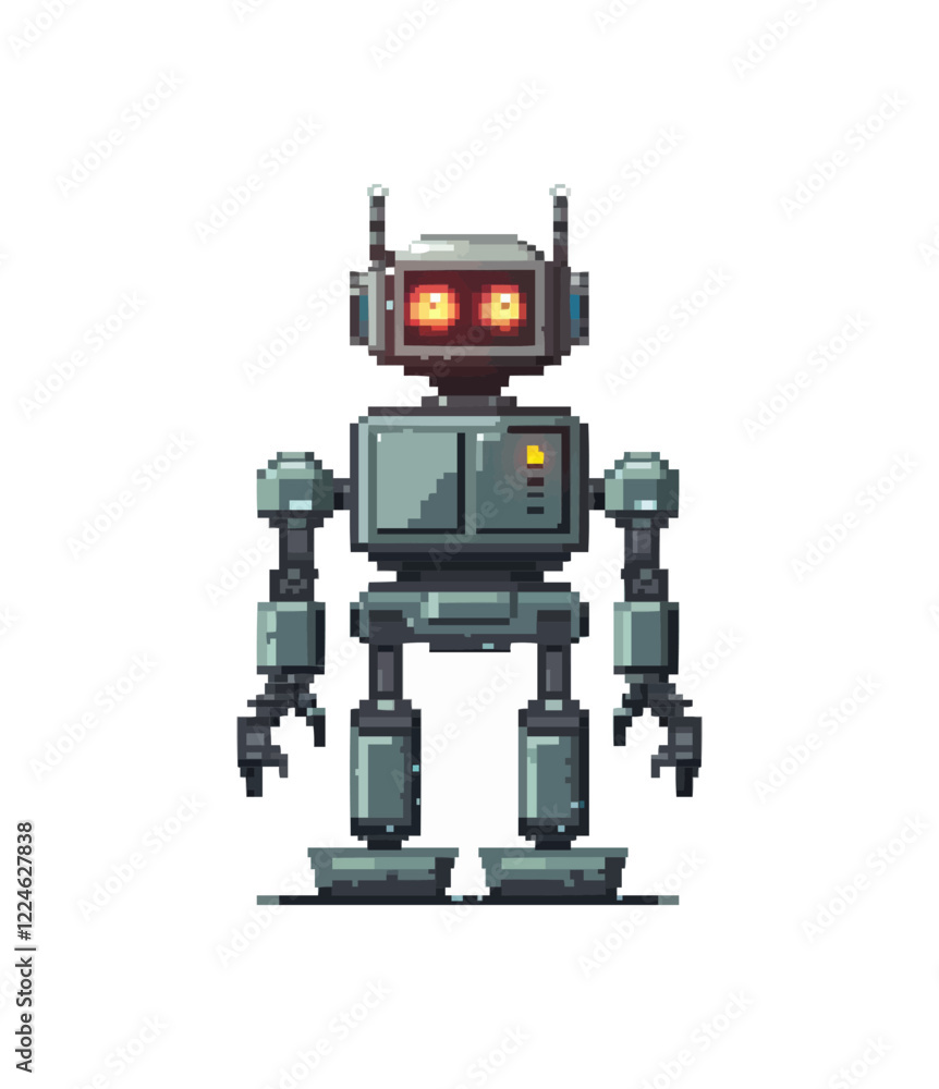 Retro pixel robot vector art depicting a classic futuristic design. Retro pixel robot vector art depicting a classic futuristic design.