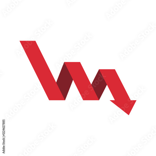 Down Red Arrow up. flexible arrow indication statistic. Falls and declines chart sign. price graphic element. flat design isolated on white background. trade infographic.