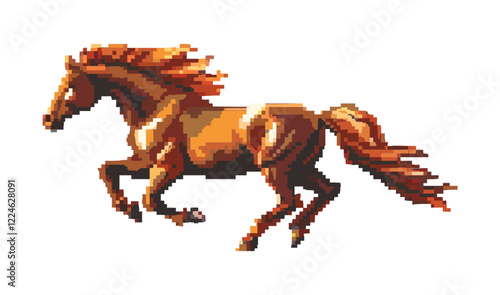 Vector pixel art of galloping horse with dynamic mane.