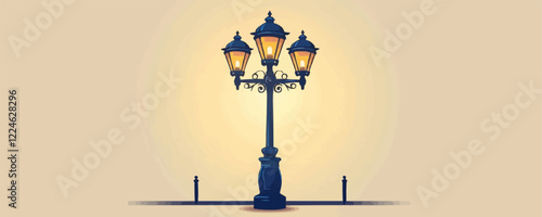 Vector design of vintage street lamp with warm glow.