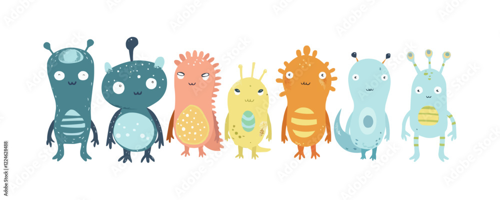 Obraz premium Cute cartoon alien characters vector illustration.